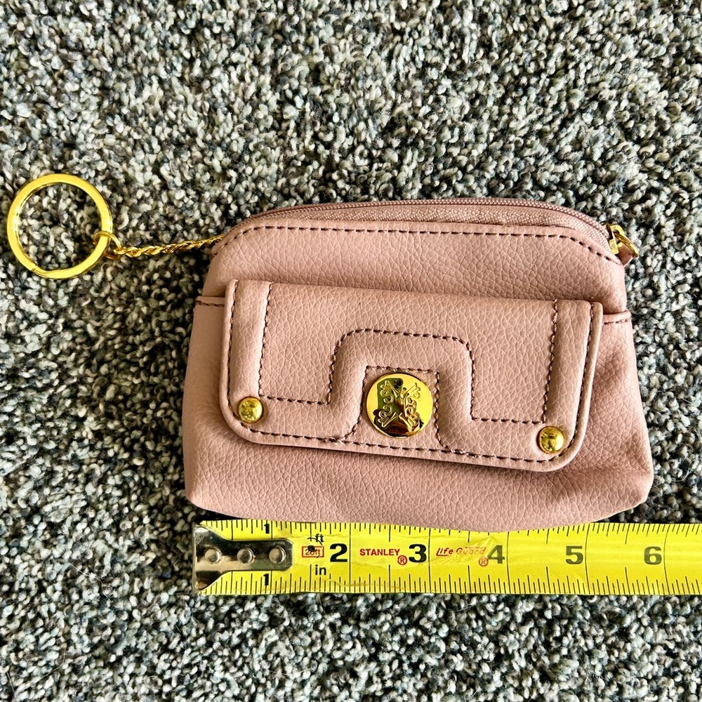 Pink Pebbled Faux Leather Coin Purse Keychain Wallet with Snakeskin Lining